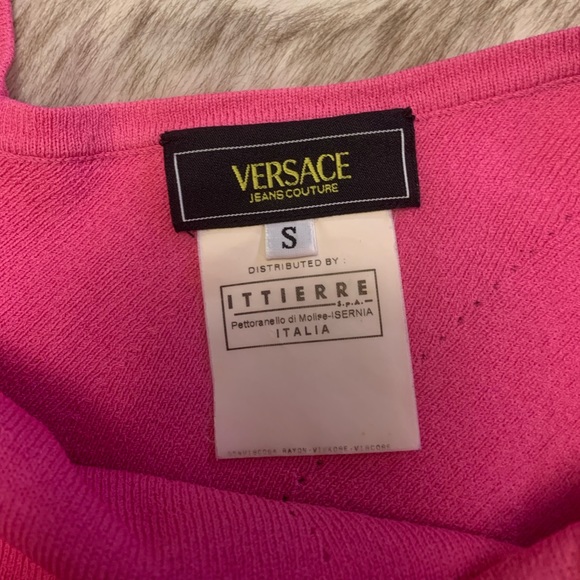 Vintage Versace Jeans Couture Top pink studded open shoulder cute y2k 90s - Picture 3 of 7